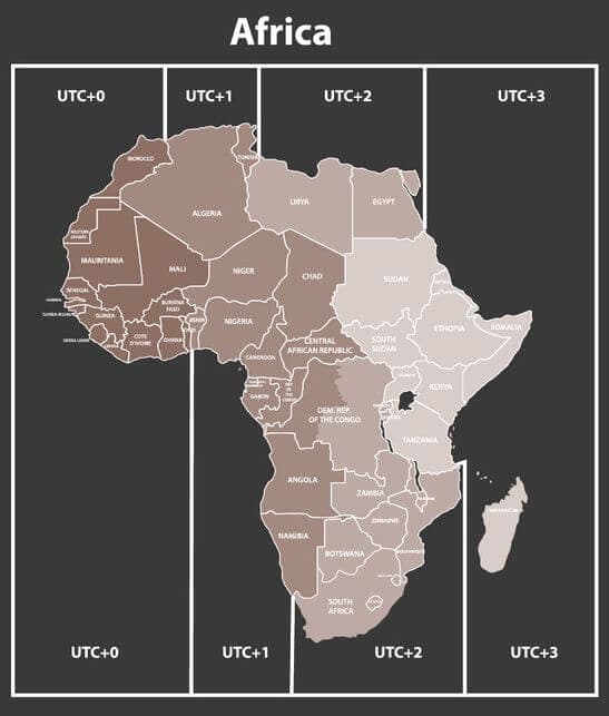 Carte des fuseaux horaires de l’Afrique - Décalage horaire de l’Afrique